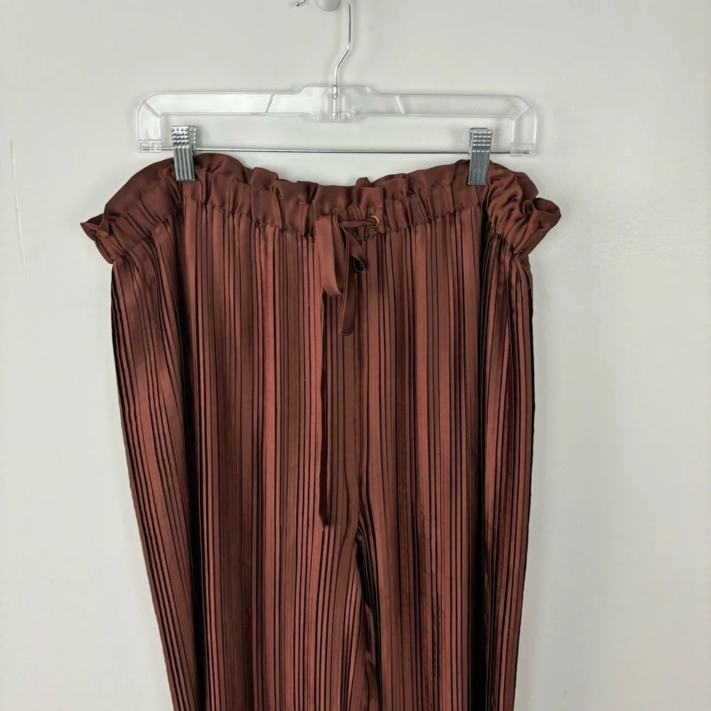 Anthropologie High Waisted Plissé Wide Leg Pants Brown Size XL - Picture 3 of 9